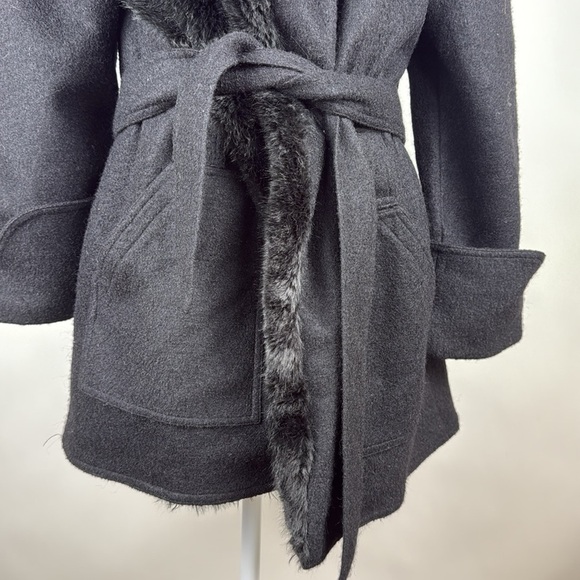 For Love And Lemons Black Faux Fur Trim Coat S - Picture 5 of 9